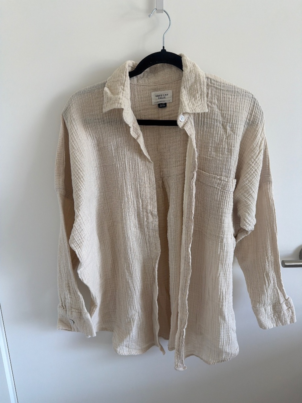 American Eagle Light Pink/Cream Oversized Button Up Size S